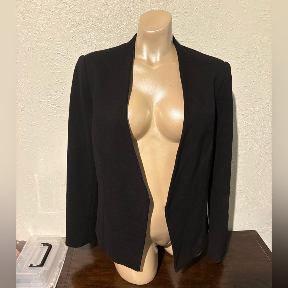 Premise Black Blazer Streamlined Open-Front Design